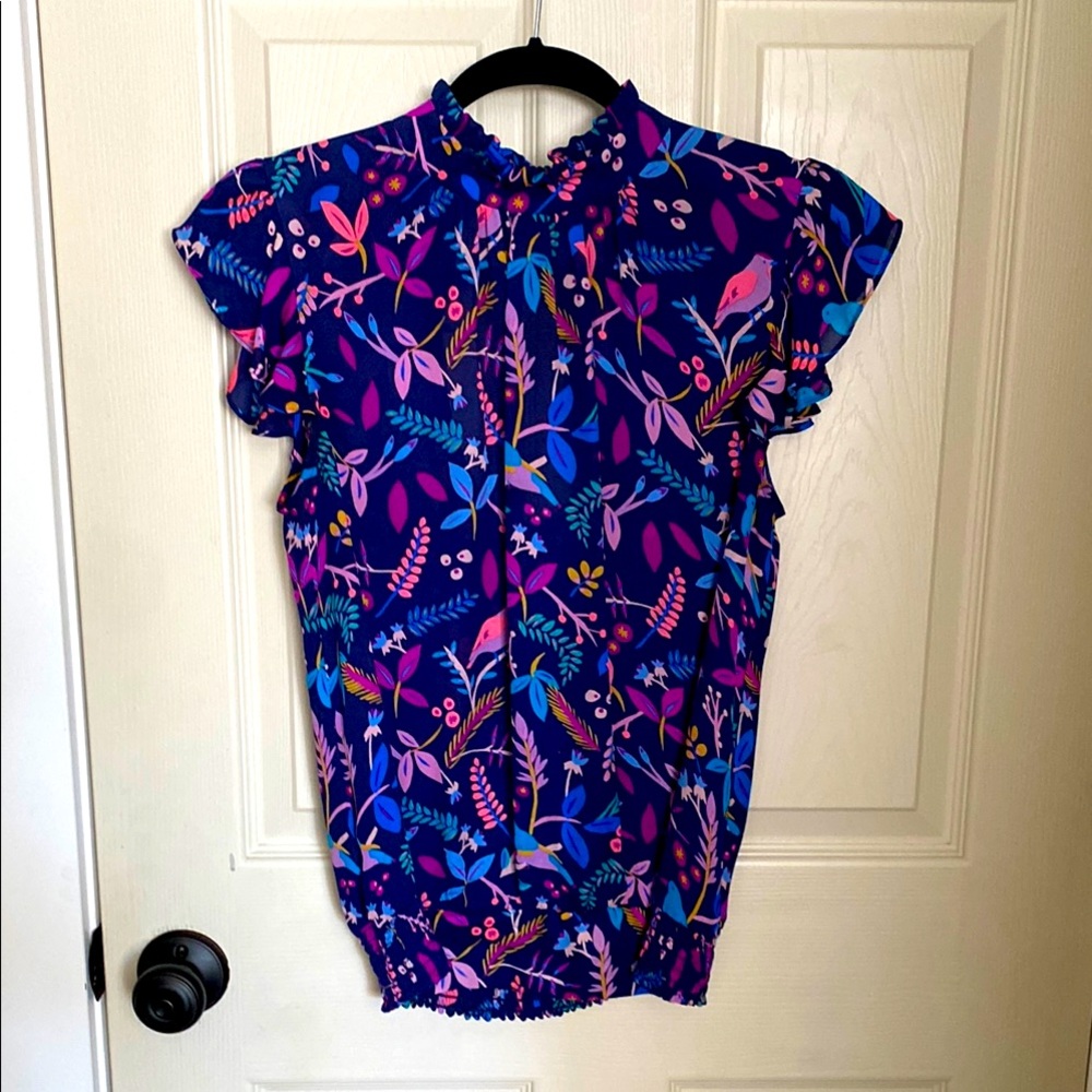 Alice & Trixie Navy Multicolor Floral Ruffle Sleeve Blouse